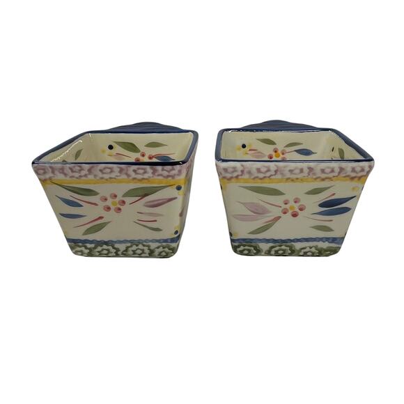 TEMPTATIONS by Tara Old World Ramekins 10oz Square Floral Blue Ovenware Set of 2 - Picture 2 of 12